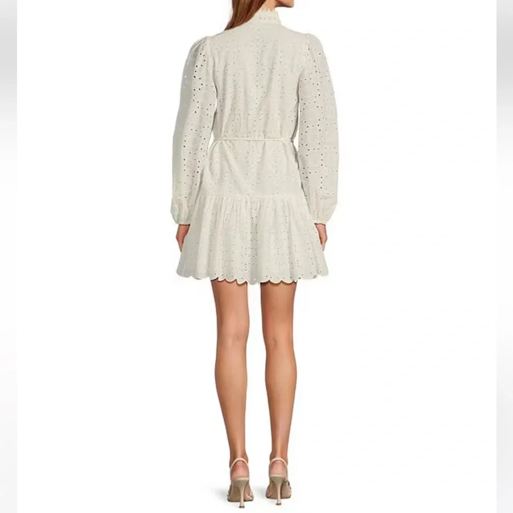 NWT Antonio Melani Brynn Eyelet Mock Neck Button Front Tie Waist Dress - Picture 2 of 3